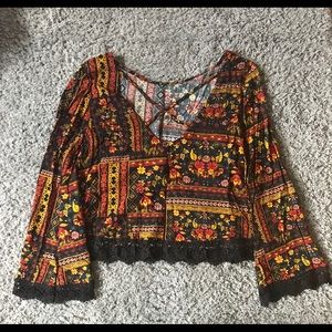 Dark bo-ho floral crop top with lace.